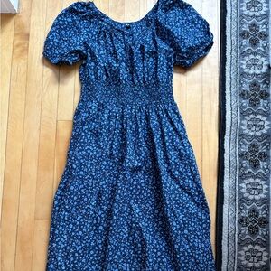 Uniqlo Dark Blue Floral Puff-Sleeve Maxi Dress